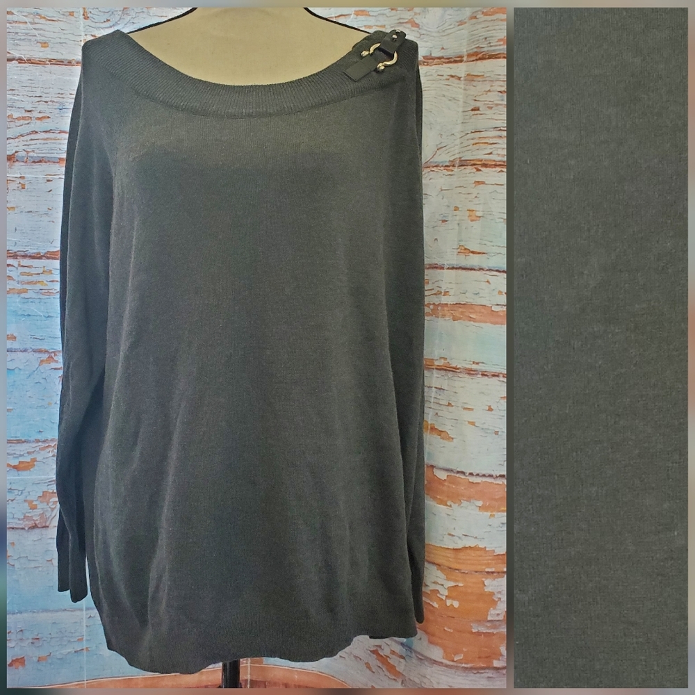 Lauren Ralph Lauren solid Gray buckle boatneck long sleeve sweater sz 2X NWT